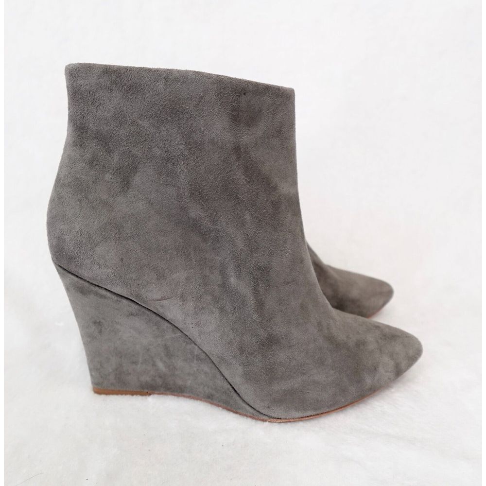 Joie JALENA Ankle Boots Womens EU 38.5 US 8.5 Cinder Gray Suede Point Toe Wedge